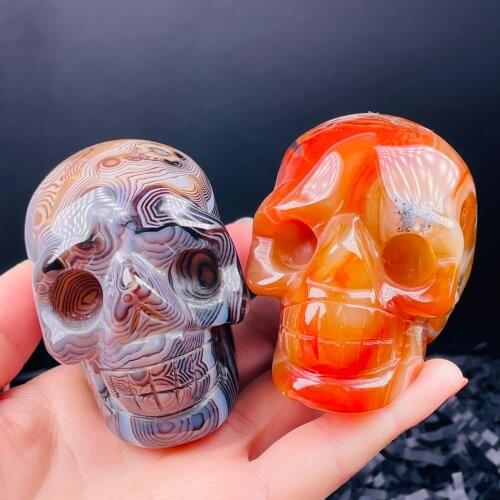New!!! Healing Crystal Agate Skull Quartz Crystal Sculpture Natural Reiki Skull Gemstone Stone Home Collectible Figurines Decor