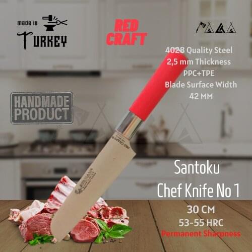 ATASAN Red Craft Santoku Chef Knife 01 Handmade High Quality Professional Stainless Steel Steak Kitchen Knife Turkish 2021