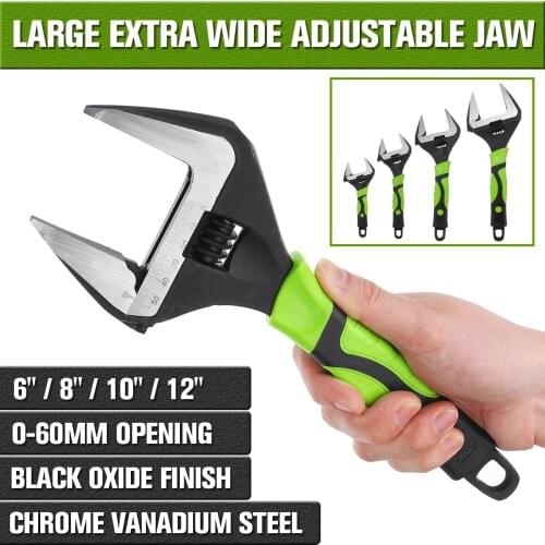 6/8/10/12 inch Adjustable Large Extra Wide Jaw Adjustable Spanner Wrench 60mm Capacity Nut Pipe Tool