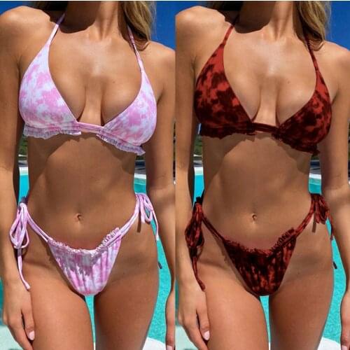 Sexy Triangle Brazilian Push Up Bikinis Swimwear Women Tied String Bandage Bikini Set Tie-Dyed Bathing Suits Beach Wear Biquini