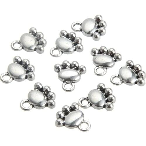 QIBEI vintage 10 pcs/lot Alloy Charms Cute cat paws silver plated 12*14 mm Jewelry Making DIY Bracelet Jewelry Accessories