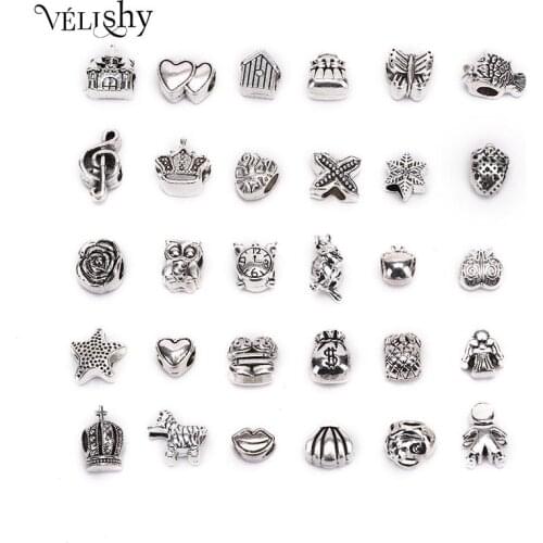 30pcs/set Mix Vintage Bead Charms Big Hole Beads Pendant Fit For Pandora Style Bracelet DIY Pendants
