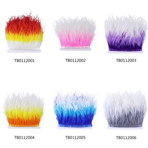 10-15cm Ostrich Feathers Trim Three-color gradient Wedding Dress Clothing Accessories Party Decor Ostrich feather White Plume 1m