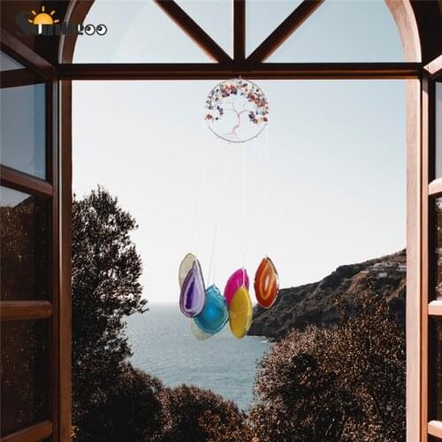 Sunligoo Tree of Life Colorful Agate Slices Wind Chimes Home Garden Decor Windchime Living Room Agate Stone Hanging Ornament