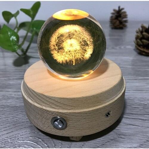 LED Night Light With Speaker Wood Base Crystal Ball Music Box Projector Rechargeable Battery Built In Birthday Gift
