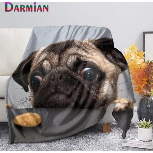 DARMIAN 3D Lovely Pug Print Warmth Throw Blanket on Sofa Travel Bedding Super Comfort Bedspread Kids School Nap Fleece Blanket