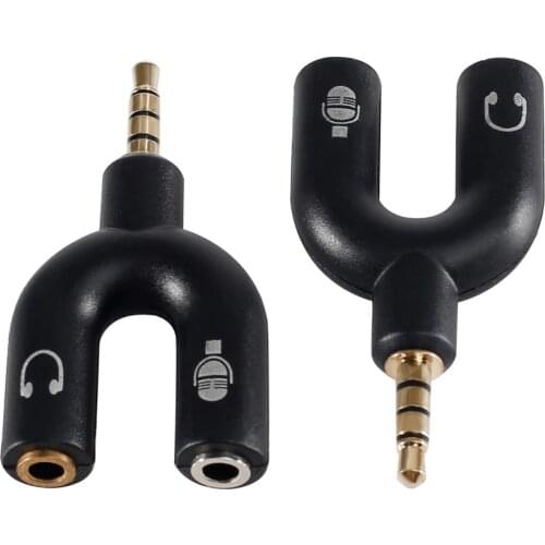 U Type Adapter Dual 3.5 MM Headphone Plug Audio Cables Splitter Microphone 2 in 1 Swivel Connector for Smartphone MP3 MP4 Player
