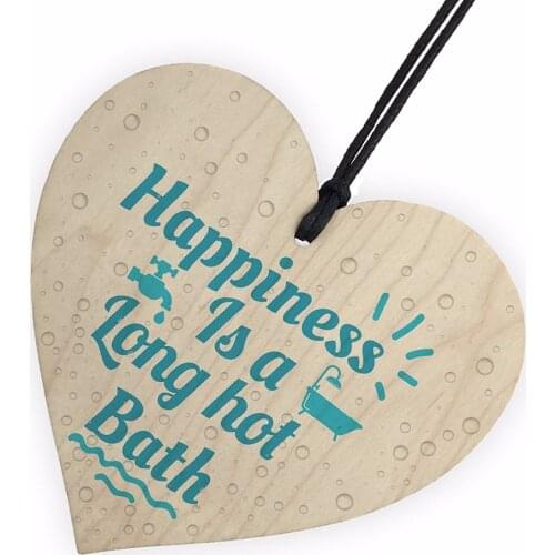 Long Hot Bath Bathroom Toilet Sign Wooden Hanging Heart Shabby Chic Door Plaque Sign Home Gift Christmas DIY Decorations Pendant