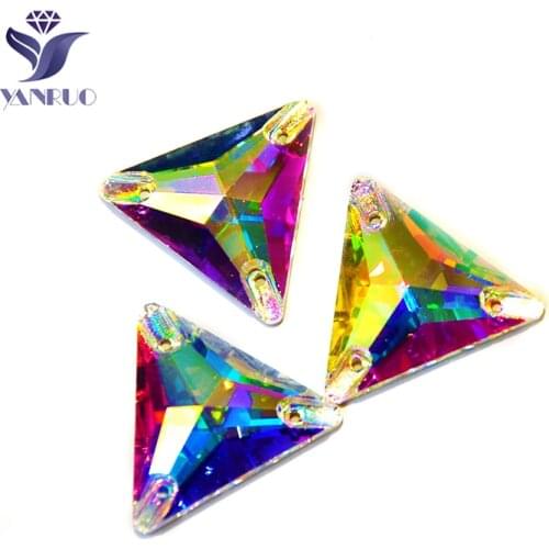 YANRUO 3270 -Triangle Crystal AB Top Sew On Rhinestones Glass Crystal Sewing Dress Strass Sew Stones For Clothes