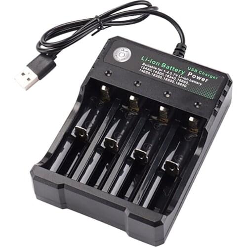 18650 Lithium Battery Charger 4 Slot 3.7V Smart USB Charging Stand 14500 Bright Flashlight Charger