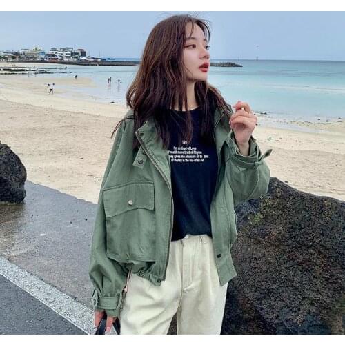 Women Jacket Female Short Loose Casual BF Style Coat White Black Tops windbreaker spring and autumn 2021 new