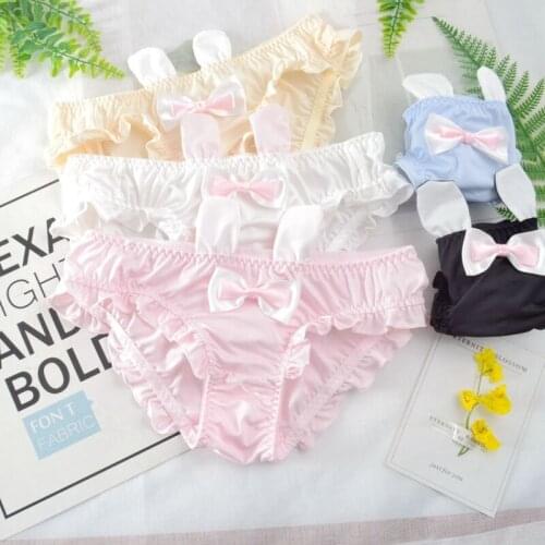 Womens Kawaii Panty Thong Underwear Panties for Young Women Girl Lingerie Cute Rabbit Ear Loli Cartoon Bunny Panties Briefs New