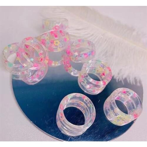 2021 New Transparent Colorful star Resin Acrylic Geometric Round Rings for Women Girls aesthetic Jewelry Party accessories 1PC