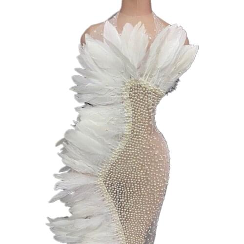 Sexy Outfits Off Shoulder Celebrate Dress Women Stage Wear Feather Solid Color Evening Party Dress Sleeveless Maxi Dress Vestdio
