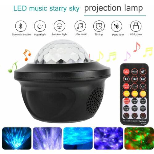 1 Pcs Galaxy Water Pattern Projector Remote Usb Bluetooth Led Music Starry Ocean Night Sky Atmosphere Night Light