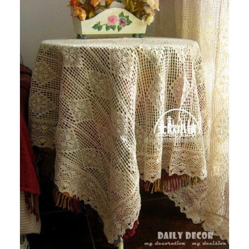 100% cotton handmade openwork crochet tablecloths vintage Beige American Weave Hollow table linen table cloth table fabric