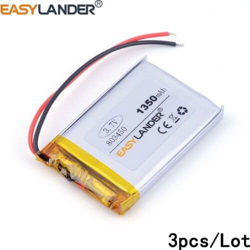3pcs /Lot 1350mAH 803450 3.7v lithium Li ion polymer rechargeable battery for GPS mp3 mp4 mp5 dvd bluetooth model toy