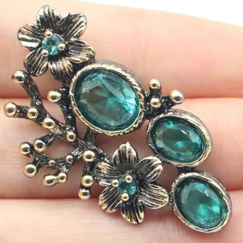 44x26mm Bohemia Design Vintage 9.3g Flowers Created Pink Kunzite Blue Aquamarine For Women Black Gold Silver Pendant Wholesale