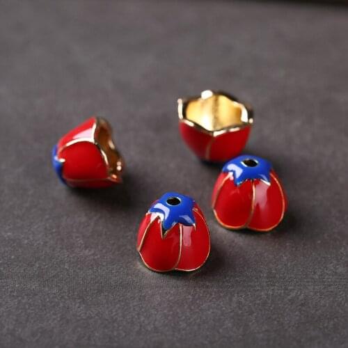 5pcs/lot Pretty Wine Red Flower Craftwork Bead Caps 14mm Handmade Earrings Beads Tassel End Cap Collar DIY Jewelry Components