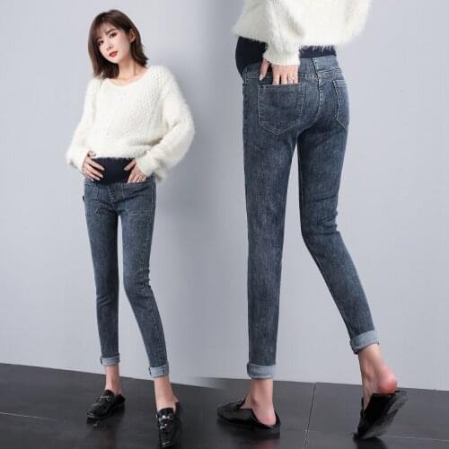 538# Maternity pants Spring Autumn thin Ninth Pants Maternity Jeans Belly Support Pants Support Abdomen Elastic Waist Maternity