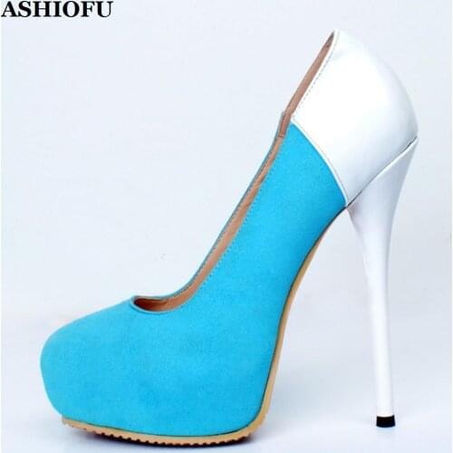 ASHIOFU Real Photos Handmade Womens High Heel Pumps Faux-suede Slip-on Office Dress Shoes Round-toe Party Prom Fashion Shoes