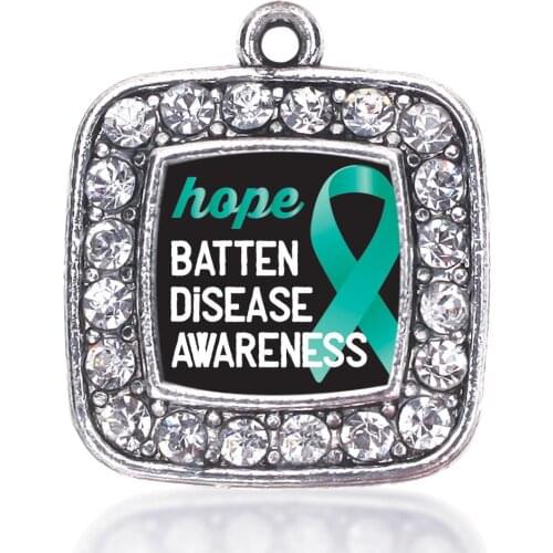 BATTEN DISEASE SQUARE CHARM ANTIQUE SILVER PLATED CRYSTAL JEWELRY