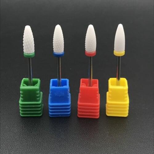 White Ceramic Nail Drill Bit Manicure Pedicure Tool Electric Nail Drill Accessories Flame Bit dental burs
