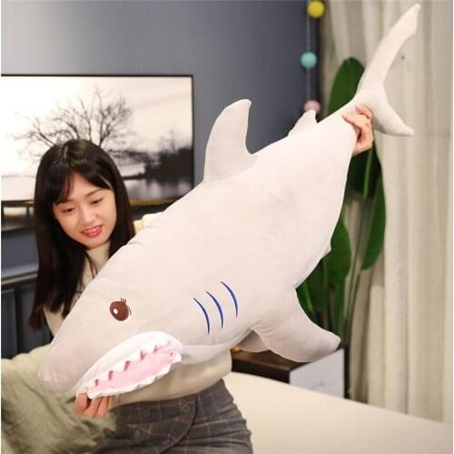 Big Size Funny Soft Bite Grey Plush Shark Toy Pillow Appease Cushion Gift For Children