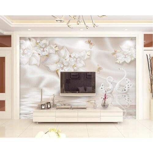 Beibehang Modern Family Background Decorative 3D Wallpaper Luxury Ceiling Flower Jewelry Swan Live TV wallpaper for walls 3 d