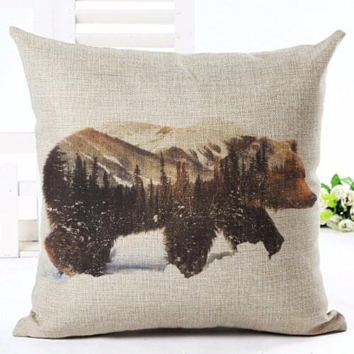 Nordic Style Cute Animal Decorative Sofa Throw Pillow Case Asiatic Black Bear Printed Cotton Linen Cushion Cover Almofadas