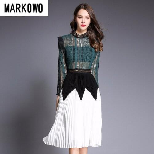 MARKOWO Designer Brand 2020 new womens heavy industry embroidery Lace dress Lady office skirt