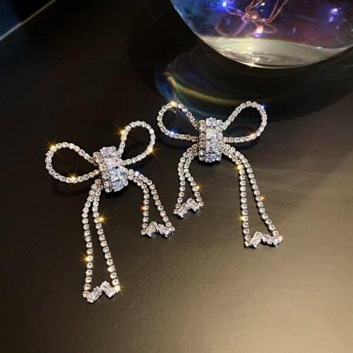 Elegant Shining Rhinestone Bowknot Stud Earrings for Women Girls Sweet Crystal Zircon Inlaid Earrings Party Fashion Jewelry