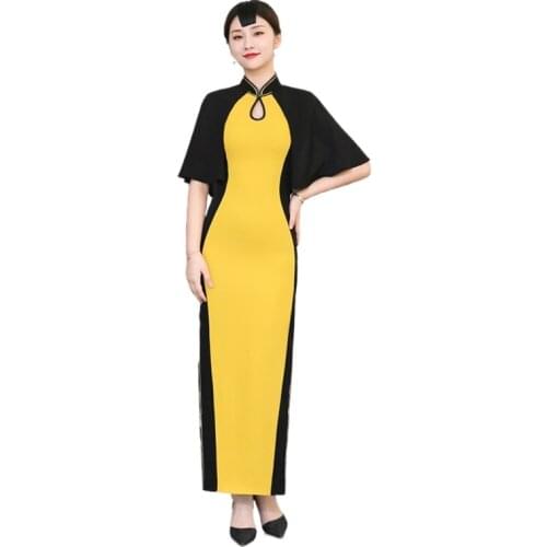 Elegant Chinese Dresses Vietnam Clothing Qipao High Slit Collect Waist Sexy Oriental Dress Long Cheongsam Ao Dai Dress V1993