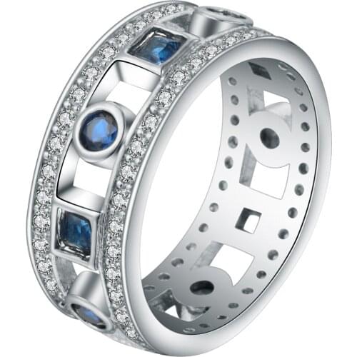 Hainon Fashion Jewelry Women Wedding Rings Blue Round CZ stones white Gold Filled Engagement Ring Jewelry