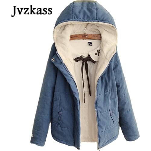 Jvzkass 2020 new cotton coat female small fresh autumn and winter long-sleeved hooded solid color thick warm cotton coat Z264