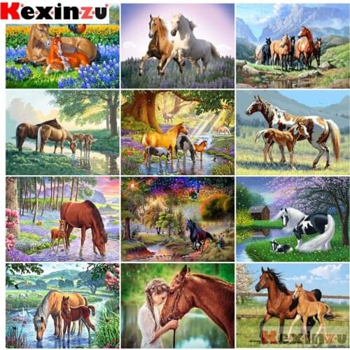 KEXINZU 5d Diamond Painting Full Square/Round "Horse Prairie girl" Picture Of Rhinestone DIY Diamond Embroidery Home Decor AE658