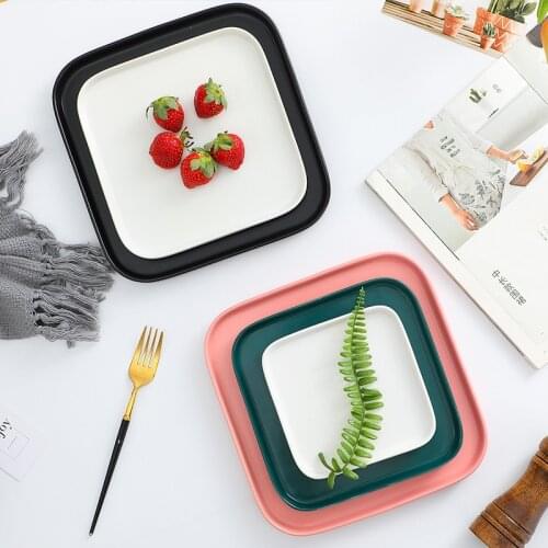 1pcs Nordic Ceramic Plate Nordic Black Border White Black Square DishTableware Household Kitchen Beaf Plate Supplies Dinnerware