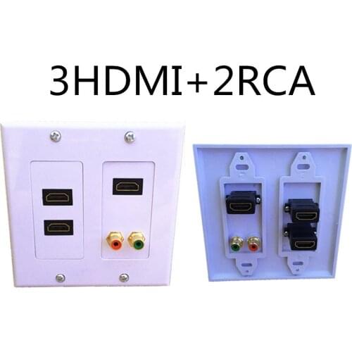 3HDMI 1RCA AV Wall Plate Composite Video Audio Adapter Jack Outlet Panel HDTV ABS CCTV TV
