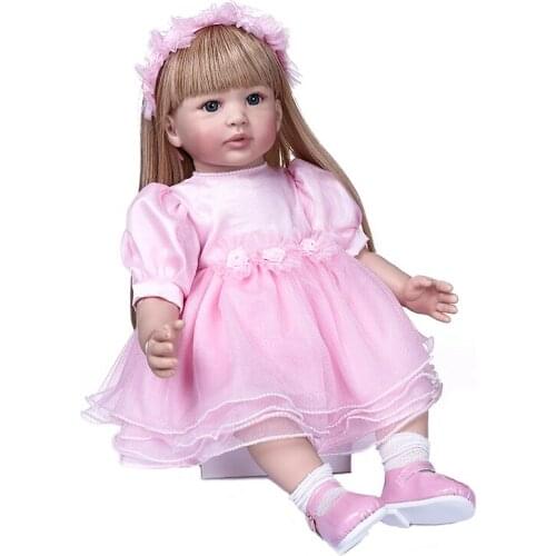 60cm Big Girl Reborn Toddler Doll Toy Lifelike silicone Vinyl Princess Baby reborn dolls with pink dress for child Birthday Gift