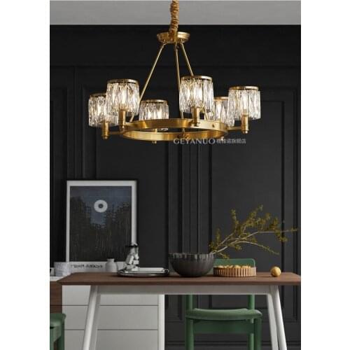 All copper crystal chandelier postmodern light luxury living room lamp atmosphere simple villa dining room chandelier