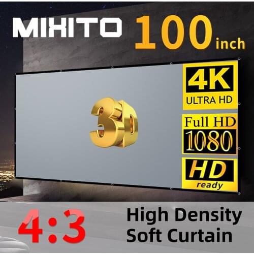 MIXITO 4:3 High-Density 100-Inch Projector Screen 1080P 3D Enhanced High-Definition Portable Foldable Projection Movie Screen