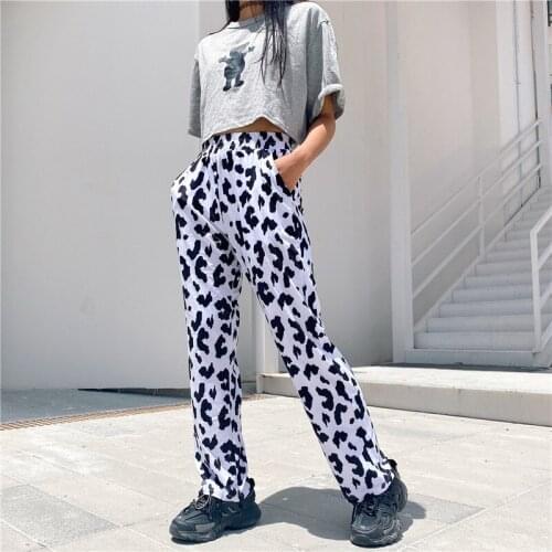 2021 Women cow pants Harajuku y2k Straight trend Solid Elastic High Waist Slim Long Trousers Streetwear All-match sports leisure