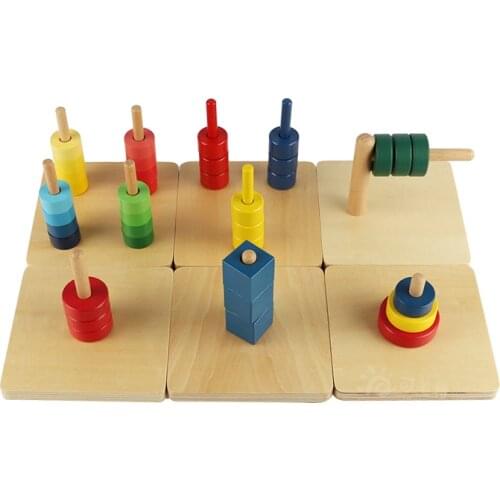 Montessori toys materials for Infant ToddlerDiscs on Horizontal Vertical Colored Discs on 3 Colored Dowel
