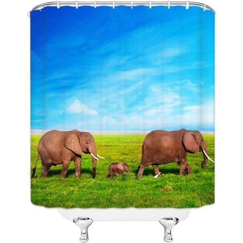 New Eco-friendly Landscape Animal Deer Polyester High Quality Washable Bath Decor Natural Scenery Shower Curtains With Hooks