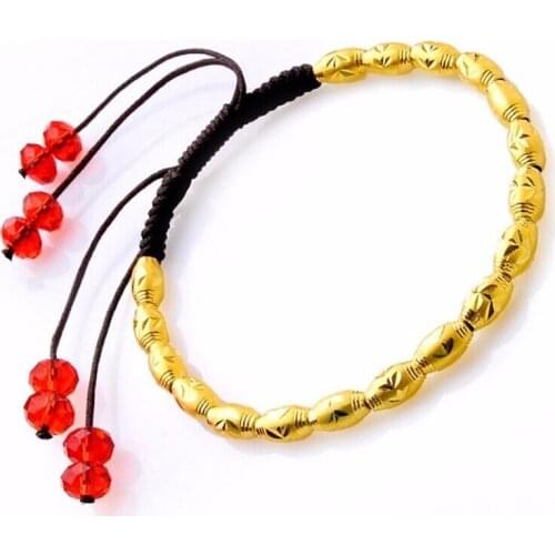 New Solid 24K Yellow Gold Bracelet /Lucky 18pcs Knitted Beads Bracelet/ 5g