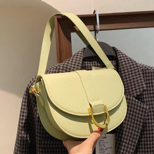 Solid Color Flip Saddle Bag 2021 Spring New High-Quality PU Leather Womens Designer Handbag Travel Shoulder Messenger Bag