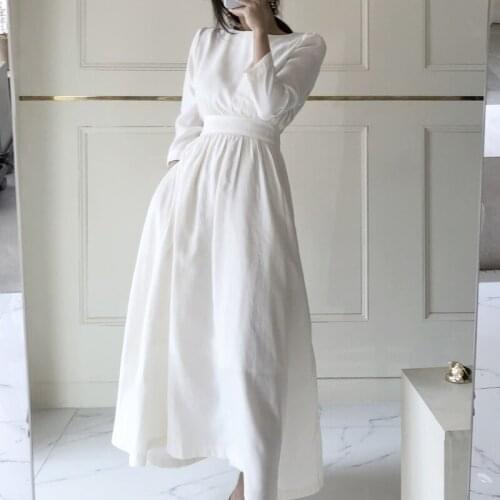 2019 Solid Zanzea Dress Time-limited A-line Vestido De Festa Dress Maxi Retro Three-point Sleeves High Waist Large Swing Woman