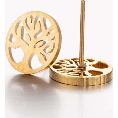Wholesale Fashion Ladies Stainless Steel Earrings Circle Tree of Life Earrings Girl Birthday Jewelry Gold Earrings Halloween