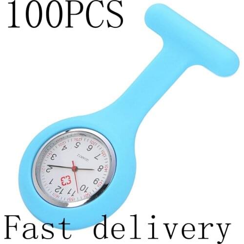 40# 100pc Wholesale Silicone Nurse Watch Brooch Tunic Fob Watch With Free Battery Pocket Watchs Nursing Pocket Hold Electronic
