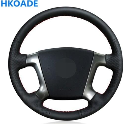 DIY Hand-stitched Black Soft and Comfortable Genuine Leather Car Accessories Steering Wheel Cover For Chevrolet Epica 2006-2011